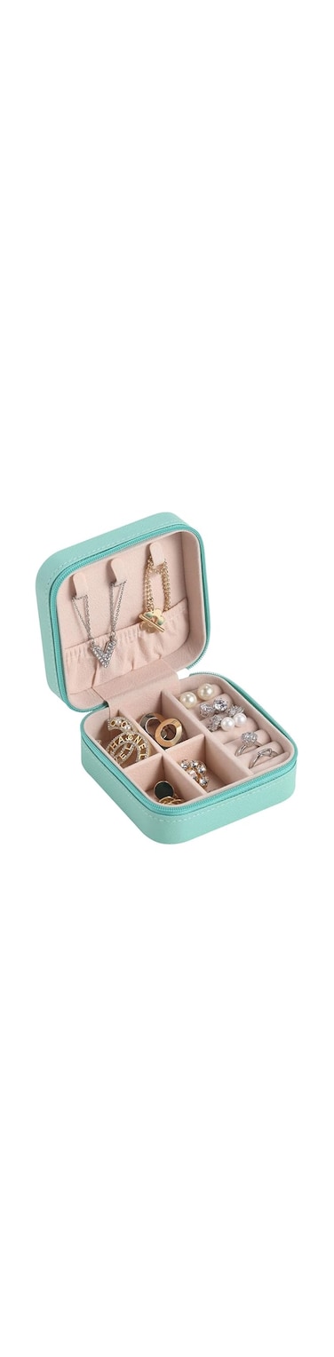 YouBella Jewellery Organiser PU Leather Zipper Portable Storage Box Case with Dividers Container for Rings, Earrings, Necklace Home Organizer, (Blue)