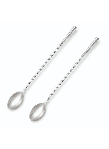 East 2 Piece Stainless Steel Bartender Mixing Spoon Cocktail Silver Stirrer - Spiral Pattern Bar Spoon Stirring Hand Polished - Spoon with Long Handle