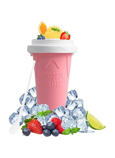 ELECDON Slushy Maker Ice Cup, Travel Portable Double Layer Silica Cup Pinch Cup Hot Summer Cooler Smoothie Silicon Cup Pinch into Ice Children&#39;s Adult Slushy Ice Cup, Pink, 300ml
