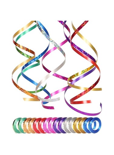 16 Rolls 5mm Metallic Multicolor Crimped Balloon String Gift Wrapping Bow Ribbon Christmas Ribbon for Wedding Crafts Florist Flower Gift Wrapping Party Decor(10m/Roll)