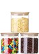 Set of 3 - 500 ML Borosilicate Glass Food Storage Jar With Bamboo Lid , Stackable storage jars for Candy Cookie Rice Sugar Flour Pasta Nuts