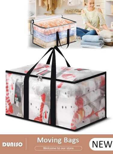 Large Clear Moving Bags, Oversized Storage Bag with Backpack Straps, Double Zippers,Storage Totes For Space Saving, Fold Flat, Alternative to Moving Box, Sturdy Carrying Handles for Travel,College Moving Supplies,Bedding,Clothes
