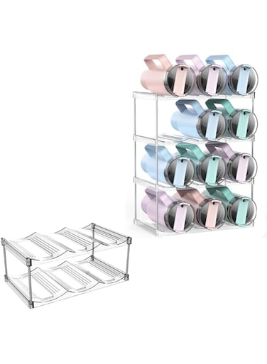 Azonee Water Bottle Organizer, for Stanley 40 oz Tumbler Bottle Organizer, Stackable Water Bottle Storage Rack for Cabinets &amp; Kitchen, Holds 12 Tumblers, Anti-Slip Design (Transparent 4-Tier)