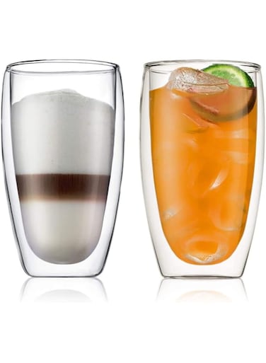 Lushh Set of 2 PCS 450 ML Double Wall Glass Cup Set,Handmade Tea Transparent Drink ware