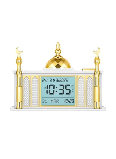 Digital LED Azan Clock, Islamic Prayer Clock with Azan Alarm Size 22cm x 12cm HA-7026WGW