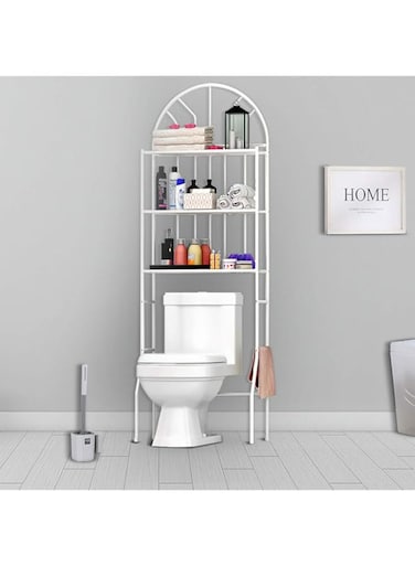 Over the Toilet Storage Shelf Toilet Shelving Unit Metal Bathroom Storage Rack Organizer 3 Tier White Space Saving for Bathroom Toilet Washing Machine 65x34x117cm