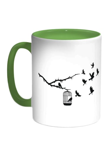 Of Birds Printed Coffee Mug White/Black/Green