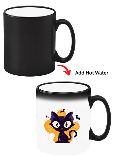 Color Changing Heat Sensitive Ceramic Mug, Image Revealed When HOT Liquid is Added! Black Cat Halloween