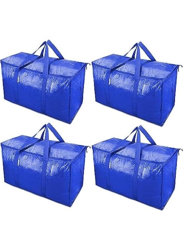 Bedding Foldable Clothes Organizer Quilt Bag Thicken Clothes Pouch Bag for Moving House Comforter Bags with Zipper Quilt Holder Quilt Container 24 Gallon Storage Moving Bag (4 Pack,Blue)