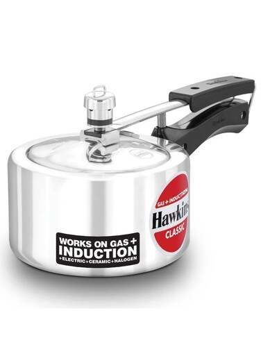 1.5Liters Classic Aluminium Pressure Cooker With Inner Lid, 4.06 mm Thick Base,Induction Compatible(ICL15), Silver Silver