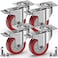 GBL Heavy Duty Castor Wheels With 4 Brakes + Screws - 100mm Up To 600Kg - Pack Of 4 No Floor Marks Silent Caster For Furniture - Swivel Rubbered Trolley Wheels - Silver