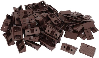X-DREE Closet Cabinet Plastic 4 Holes Shelf Corner Brace Joint Brackets Support Brown 50Pcs