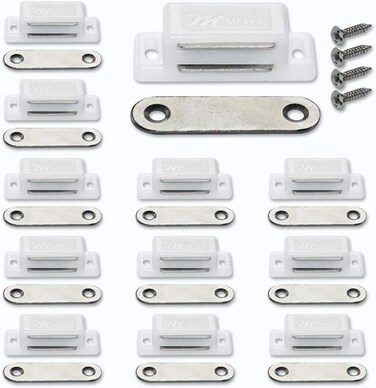 Le-Stone 12Pack Cupboard Magnetic Door Catch For Cabinet Heavy Duty Magnet Catches Kitchen Latch Small Home Furniture Plastic Shell Metal Plate With 48Pcs Screws (White)