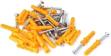 X-DREE 25Pcs 6mmx30mm Plastic Wall Screw Anchor Plugs W Phillips Flat Head Screws