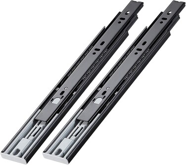 AOLISHENG Push To Open Drawer Slides Ball Bearing Side Mount Full Extension Drawer Runners Rails Heavy Duty 100 lb Load Capacity Black 1 Pair (16 Inch)