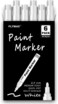 FLYMAX White Paint Pens, 6 Pack 2.5mm Medium Tip White Paint Marker Permanent For Wood Rock Plastic Leather Glass Stone Metal Canvas Ceramic Fabric Tire Paint Marker Oil Based