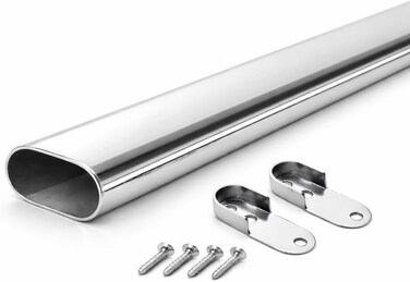 MKGT Oval Rail Wardrobe Polished Chrome Hanging Tube Metal Closet Organizer Cut To Size + End Supports And Screws (400mm (0.4m) ~15.7&Prime;)