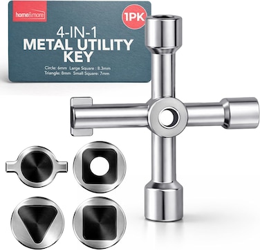 SOL 4-In-1 Metal Utility Key, Gas meter Box Key, Radiator Key, Electric Box Key &amp; meter Cupboard Key, Gas meter Key Triangle Uk, Gas Box Key, Gas Key For meter Reading, Electric meter Box Key