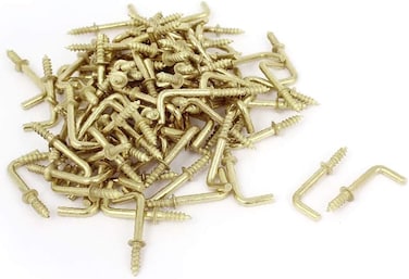 X-DREE Dresser 2.5mm Thread 23mm Length L Shaped Metal Screw Hook Gold Tone 100 Pcs