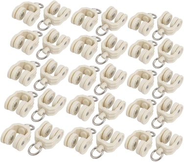 X-DREE 15mm Dia Twin Wheel Plastic Curtain Track Rail Roller Hanging Glider Beige 30Pcs