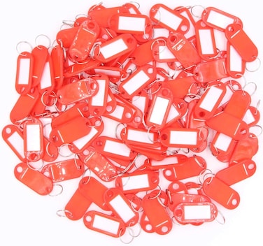 LeBeila Hotel Key Labels Organizer - 100 Plastic Key Tags With Label Window, Metal Split Ring And Writable Blank Paper Tags Reusable Id Identifiers For Office/House Keys, Luggage, Keychains