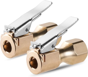 CZC AUTO Heavy Duty Brass Air Chuck, Closed Flow Straight Tire Chuck With Lock-On Clip, 1/4" Fnpt Tyre Chuck For Tire Inflator Pressure Gauge Air Pump Compressor Accessories, 2 Pack