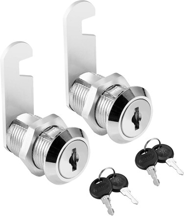 Kitmose Ksmiley Cabinet Cam Lock Set, 2 Pack Keyed Alike 25mm Cylinder Cam Locks Secure File Drawer Dresser Rv Cylinder Replacement Lock Hardware, Chrome-Finish Zinc Alloy