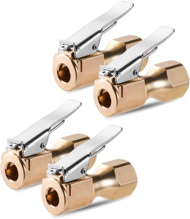 CZC AUTO Heavy Duty Brass Air Chuck, Closed Flow Straight Tire Chuck With Lock-On Clip, 1/4" Fnpt Tyre Chuck For Tire Inflator Pressure Gauge Air Pump Compressor Accessories (Brass, 4 Pack)