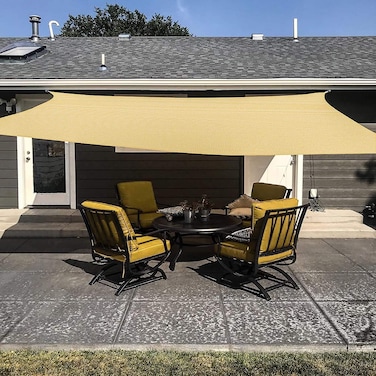 D&amp;D Pa Sun Shade Sail Rectangle, Sun Blocking Canopy Sail For Patios, Lawn, Porch, Deck, Backyard, Pergola Or Outdoor Activities, 95% UV Blockage &amp; Breathable Material, Sand (3 X 3 m)