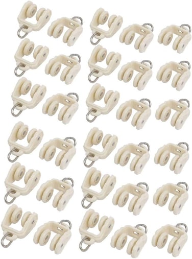 X-DREE 14mm Dia Twin Wheel Plastic Curtain Track Rail Roller Hanging Glider Beige 30Pcs