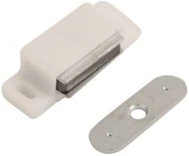 Merriway Bh00396 (4 Pcs) Heavy Duty Magnetic Cupboard Cabinet Door Catches, White Small 43 X 18 mm With Single Plate And Screws, 6 Kg Pull Strength - Pack Of 4 Pieces