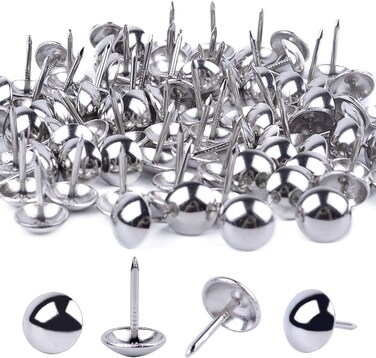 BronaGrand 100 Pieces Upholstery Tacks Furniture Nails Pins, 7/16 Inch (Silver)