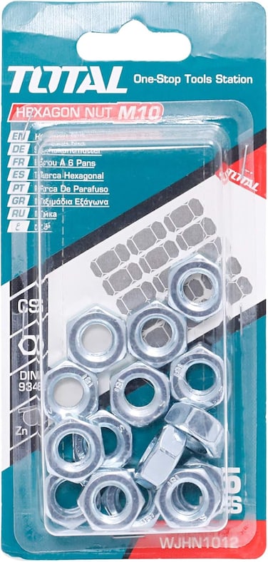 Total Tools M10 Hexagon Nut - Wjhn1012, 15 Pieces