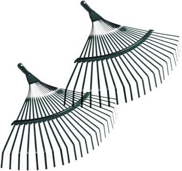 Yardwe 2Pcs Garden Leaf Rake Carbon Steel 22-Teeth Poly Shrub Grass Rake With Wood Handle For Lawn Quick Clean Up (Random Color)