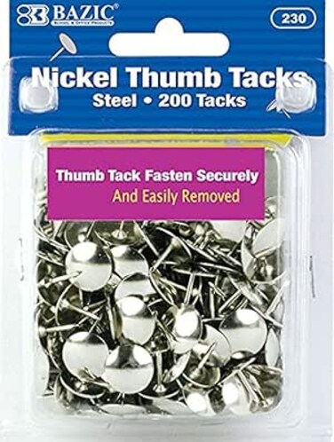 Bazic Silver Thumb Tacks. 200 Push Pins For Crafts And Office Organization