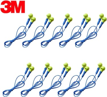 سدادات أذن 3M، 10 قطع، رقم الموديل 318-1005، تعمل بالضغط، مزودة بسلك، لتقليل الضوضاء إلى 28 ديسيبل، وهي أعلى نسبة تقليل للضوضاء (NRR). سدادات أذن مريحة للنوم