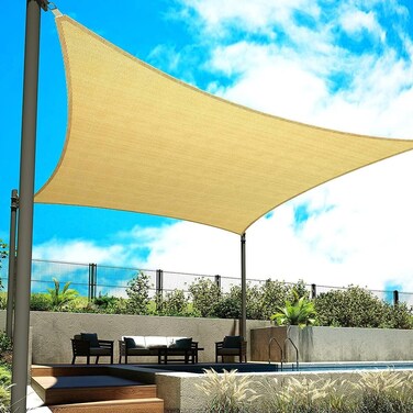 Mofish Sun Shade Sail Rectangle UV Block Canopy (Khaki, 4 X 5m)