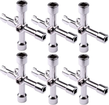 ATOPLEE 6Pcs Electrical Cabinet Key, Surface Polished Antirust 4 Way Utilities Key, Triangle/Square/Panel Cross Key For Faucet,Gas meter,Valve,Spigots,Electrical Cabinet Opening