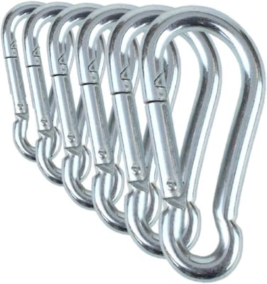 Branded Boards Black &amp; Silver Zinc-Galvanized Heavy Duty Bushcraft Carabiner Spring Snap Clip Link Hooks 200-500Lb Load 2, 6 &amp; 12 Packs