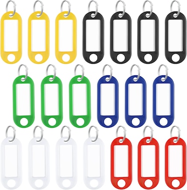 Uniclife 20 Pack Plastic Key Tags With Split Rings Label Window Assorted Colors