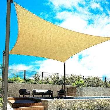 Mofish Sun Shade Sail Rectangle Waterproof Weather Resistant UV Block Canopy With Rope For Patio Garden Outdoor Activities (Khaki, 2X3m)