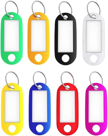 YIMIDM Key Tags, 16Pcs Key Fobs Labels With Split Ring Key Fobs Id Tags For Luggage Pet Name Memory Stick Tags (8 Colors)