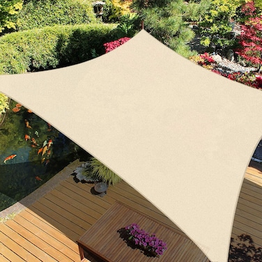 Mofish Anti-Uv Sun Shade Sail Rectangle Canopy Awning Large Size Outdoor Patio Carport Suitable For Terraces Swimming Pools Balconies Carports Seaside Vacations, Khaki (5M X 7m)