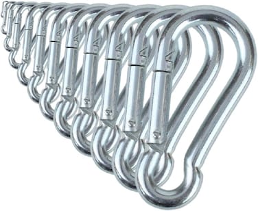 Branded Boards Black &amp; Silver Zinc-Galvanized Heavy Duty Bushcraft Carabiner Spring Snap Clip Link Hooks 200-500Lb Load 2, 6 &amp; 12 Packs
