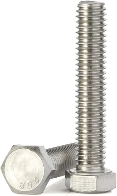 MewuDecor M8-1.25 X 60mm Hex Head Bolts Hexagon Screws, 304 Stainless Steel 18-8, Plain Finish, Fully Threaded, 15 Pcs