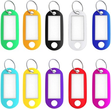 Generic Key Tags, 50 Pack Tough Plastic Id Labels Keyring Keychain With Split Ring And White Label - 10 Assorted Colors