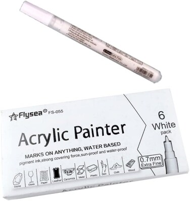 Generic Acrylic Paint Marker Pen For Rock Painting, Stone, Ceramic, Glass, Wood, Fabric, Canvas. Acrylic Paint Markers Water- Based Extra-Fine Tip 0.7mm (White)