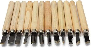 Generic Carbon Steel Wood Carving Chisel Set For Kids, Knives For Woodworking And Engraving With Wood Handles - 12 Pieces