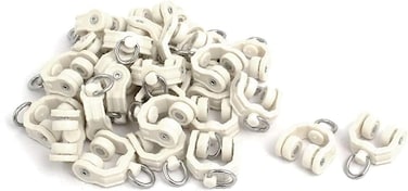 X-DREE 10mm Dia Twin Wheel Plastic Curtain Track Rail Roller Hanging Glider Beige 30Pcs