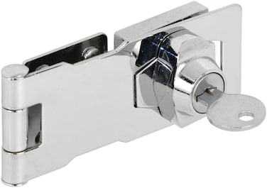 Prime-Line Products U 9951 Twist Knob Keyed Locking Hasp For Small Doors, Cabinets And More, 4&rdquo; X 1-5/8&rdquo;, Steel, Chrome Plated